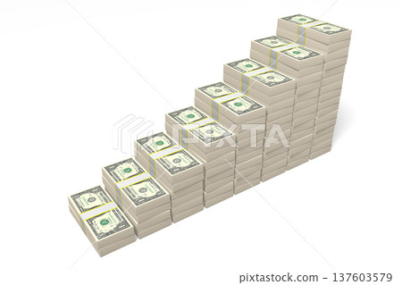 One dollar bills creating steps shape - 3D illustration 137603579