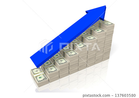 One dollar bills and upwards arrow - growth concept - 3D illustration 137603580