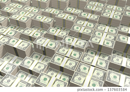 Many stacked one dollar bills - 3D illustration Many stacked one dollar bills - 3D illustration 137603584