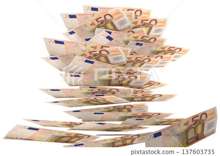 Falling fifty euro bills - 3D illustration 137603735