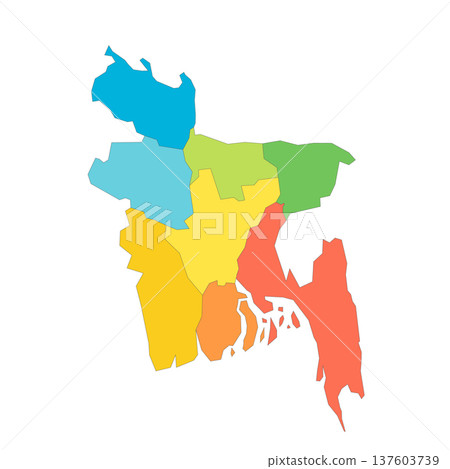 Bangladesh political map of administrative divisions - divisions. Rainbow spectrum colorful blank vector map. 137603739