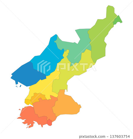 North Korea political map of administrative divisions - provinces. Rainbow spectrum colorful blank vector map. North Korea political map of administrative divisions - provinces. Rainbow spectrum colorful blank vector map. 137603754