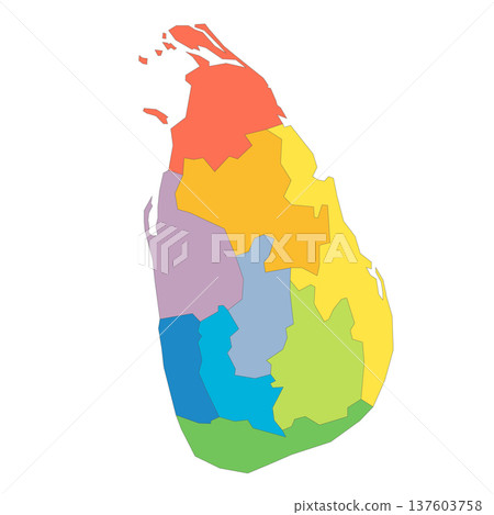 Sri Lanka political map of administrative divisions - provinces. Rainbow spectrum colorful blank vector map. Sri Lanka political map of administrative divisions - provinces. Rainbow spectrum colorful blank vector map. 137603758