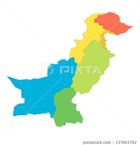 Pakistan political map of administrative divisions - provinces and autonomous territories. Rainbow spectrum colorful blank vector map. Pakistan political map of administrative divisions - provinces and autonomous territories. Rainbow spectrum colorful blank vector map. 137603762