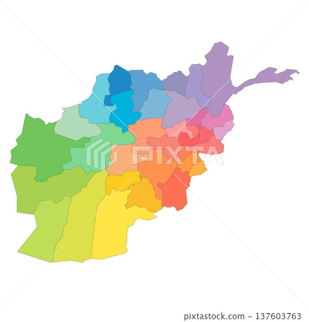 Afghanistan political map of administrative divisions - provinces. Rainbow spectrum colorful blank vector map. Afghanistan political map of administrative divisions - provinces. Rainbow spectrum colorful blank vector map. 137603763