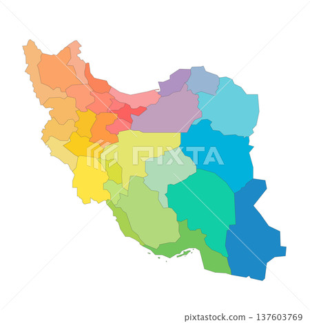 Iran political map of administrative divisions - provinces. Rainbow spectrum colorful blank vector map. 137603769