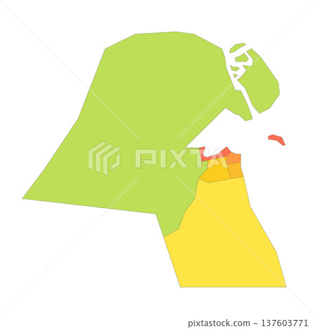 Kuwait political map of administrative divisions - governorates. Rainbow spectrum colorful blank vector map. 137603771