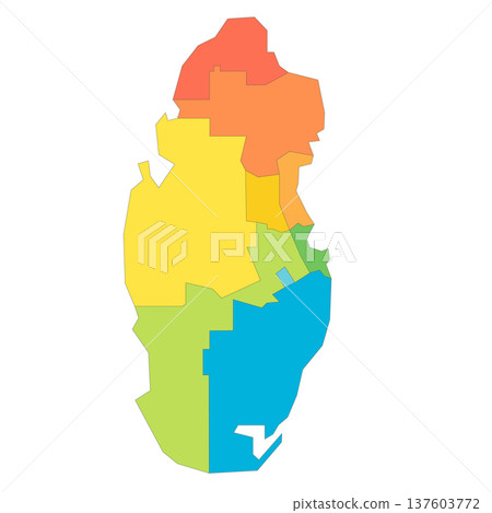 Qatar political map of administrative divisions - municipalities. Rainbow spectrum colorful blank vector map. 137603772