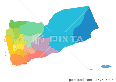 Yemen political map of administrative divisions - governorates and municipality of Sanaa. Rainbow spectrum colorful blank vector map. Yemen political map of administrative divisions - governorates and municipality of Sanaa. Rainbow spectrum colorful blank vector map. 137603807