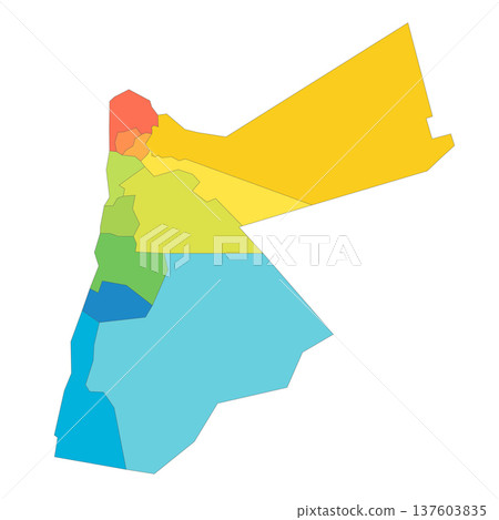 Jordan political map of administrative divisions - governorates. Rainbow spectrum colorful blank vector map. 137603835