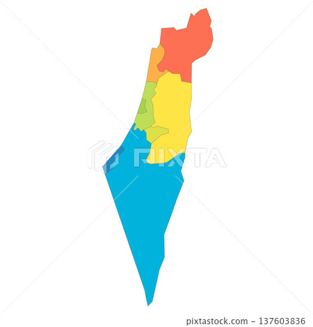 Israel political map of administrative divisions - districts, Gaza Strip and Judea and Samaria Area. Rainbow spectrum colorful blank vector map. 137603836