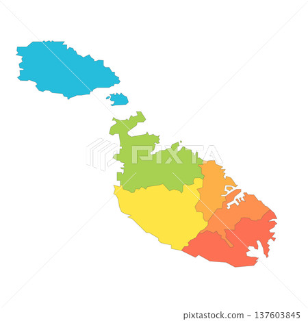 Malta political map of administrative divisions - regions. Rainbow spectrum colorful blank vector map. Malta political map of administrative divisions - regions. Rainbow spectrum colorful blank vector map. 137603845