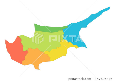 Cyprus political map of administrative divisions - districts. Rainbow spectrum colorful blank vector map. 137603846