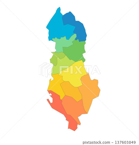 Albania political map of administrative divisions - counties. Rainbow spectrum colorful blank vector map. Albania political map of administrative divisions - counties. Rainbow spectrum colorful blank vector map. 137603849