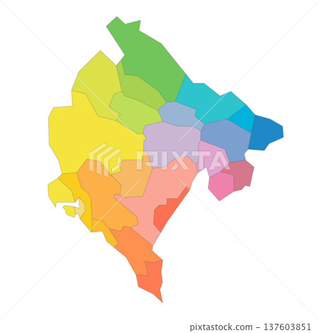 Montenegro political map of administrative divisions - municipalities. Rainbow spectrum colorful blank vector map. Montenegro political map of administrative divisions - municipalities. Rainbow spectrum colorful blank vector map. 137603851