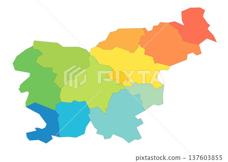 Slovenia political map of administrative divisions - statistical regions. Rainbow spectrum colorful blank vector map. 137603855