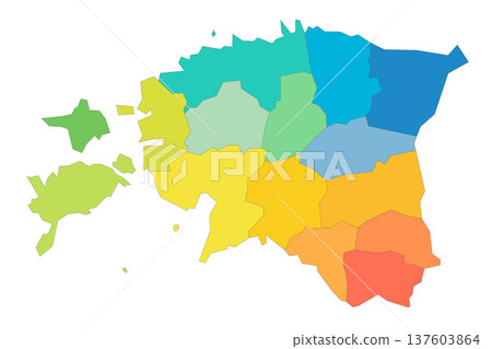Estonia political map of administrative divisions - counties. Rainbow spectrum colorful blank vector map. Estonia political map of administrative divisions - counties. Rainbow spectrum colorful blank vector map. 137603864