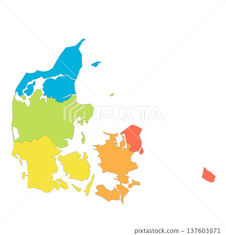 Denmark political map of administrative divisions - regions. Rainbow spectrum colorful blank vector map. 137603871