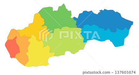 Slovakia political map of administrative divisions - regions. Rainbow spectrum colorful blank vector map. 137603874