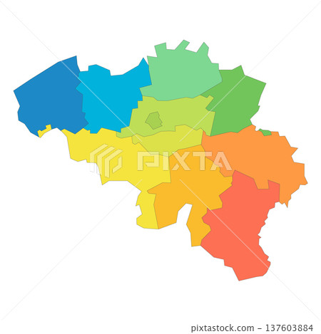 Belgium political map of administrative divisions - provinces. Rainbow spectrum colorful blank vector map. Belgium political map of administrative divisions - provinces. Rainbow spectrum colorful blank vector map. 137603884