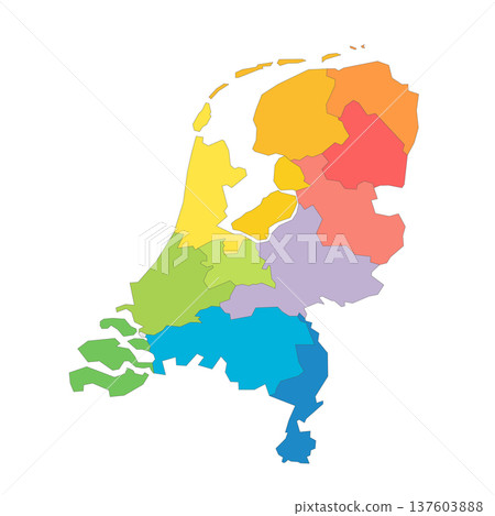 Netherlands political map of administrative divisions - provinces. Rainbow spectrum colorful blank vector map. 137603888