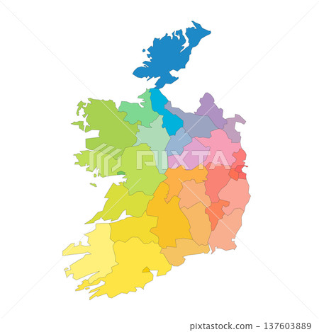 Ireland political map of administrative divisions - counties and cities. Rainbow spectrum colorful blank vector map. 137603889
