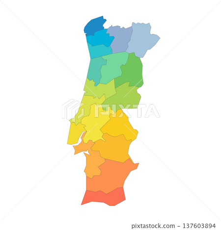 Portugal political map of administrative divisions - districts. Rainbow spectrum colorful blank vector map. Portugal political map of administrative divisions - districts. Rainbow spectrum colorful blank vector map. 137603894
