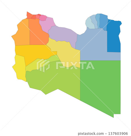 Libya political map of administrative divisions - districts. Rainbow spectrum colorful blank vector map. 137603906
