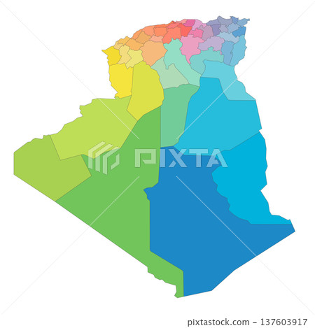 Algeria political map of administrative divisions - provinces. Rainbow spectrum colorful blank vector map. Algeria political map of administrative divisions - provinces. Rainbow spectrum colorful blank vector map. 137603917