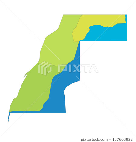 Western map of land divided between Morocco and Sahrawi Arab Democratic Republic by Moroccan Western Sahara Wall. Rainbow spectrum colorful blank vector map. Western map of land divided between Morocco and Sahrawi Arab Democratic Republic by Moroccan Western Sahara Wall. Rainbow spectrum colorful blank vector map. 137603922