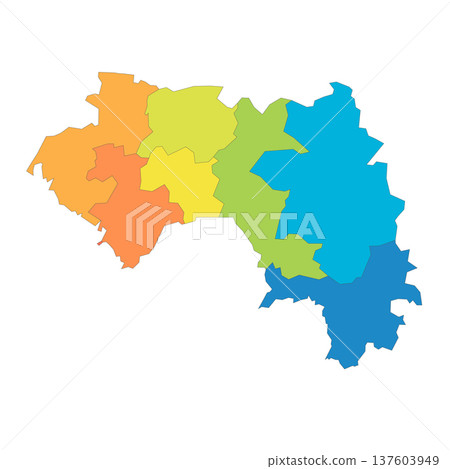 Guinea political map of administrative divisions - regions. Rainbow spectrum colorful blank vector map. 137603949