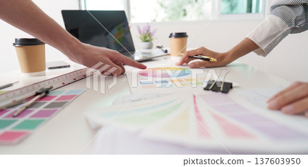 Architects Collaborating on Design Project with Color Palettes 137603950