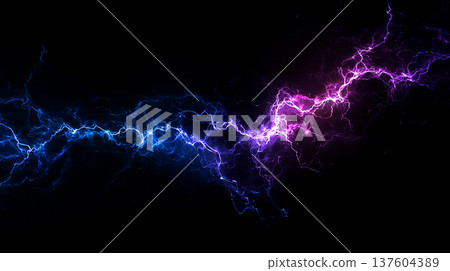 Purple and blue lightning running horizontally - digital effect material 137604389