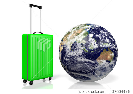 Earth and suitcase - travel concept - 3D illustration Earth and suitcase - travel concept - 3D illustration 137604456