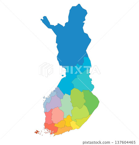 Finland political map of administrative divisions - regions and one autonomous region of Aland. Rainbow spectrum colorful blank vector map. Finland political map of administrative divisions - regions and one autonomous region of Aland. Rainbow spectrum colorful blank vector map. 137604465
