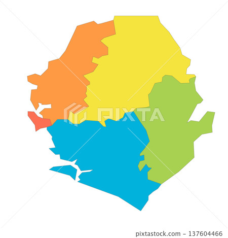 Sierra Leone political map of administrative divisions - provinces and one area. Rainbow spectrum colorful blank vector map. 137604466