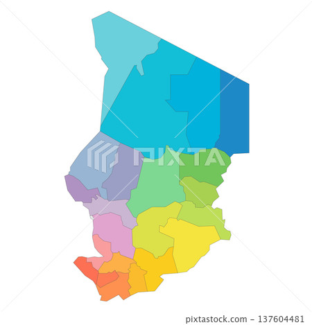 Chad political map of administrative divisions - regions. Rainbow spectrum colorful blank vector map. 137604481