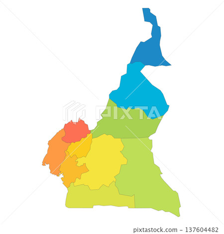 Cameroon political map of administrative divisions - regions. Rainbow spectrum colorful blank vector map. Cameroon political map of administrative divisions - regions. Rainbow spectrum colorful blank vector map. 137604482