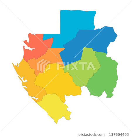 Gabon political map of administrative divisions - provinces. Rainbow spectrum colorful blank vector map. 137604493