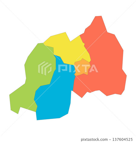 Rwanda political map of administrative divisions - provinces. Rainbow spectrum colorful blank vector map. Rwanda political map of administrative divisions - provinces. Rainbow spectrum colorful blank vector map. 137604525