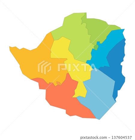 Zimbabwe political map of administrative divisions - provinces. Rainbow spectrum colorful blank vector map. Zimbabwe political map of administrative divisions - provinces. Rainbow spectrum colorful blank vector map. 137604537