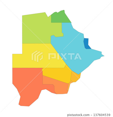 Botswana political map of administrative divisions - rural and urban districts. Rainbow spectrum colorful blank vector map. 137604539