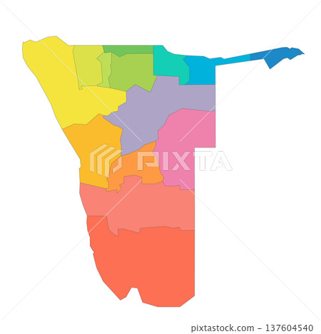 Namibia political map of administrative divisions - regions. Rainbow spectrum colorful blank vector map. Namibia political map of administrative divisions - regions. Rainbow spectrum colorful blank vector map. 137604540