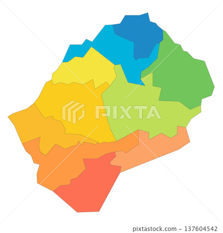 Lesotho political map of administrative divisions - districts. Rainbow spectrum colorful blank vector map. Lesotho political map of administrative divisions - districts. Rainbow spectrum colorful blank vector map. 137604542