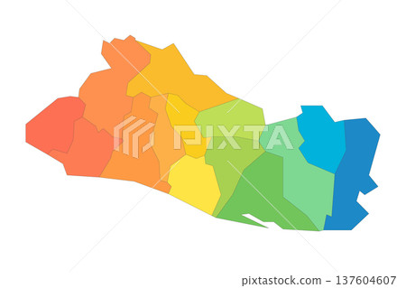 El Salvador political map of administrative divisions - departments. Rainbow spectrum colorful blank vector map. 137604607