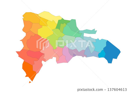 Dominican Republic political map of administrative divisions - provinces and national district. Rainbow spectrum colorful blank vector map. Dominican Republic political map of administrative divisions - provinces and national district. Rainbow spectrum colorful blank vector map. 137604613