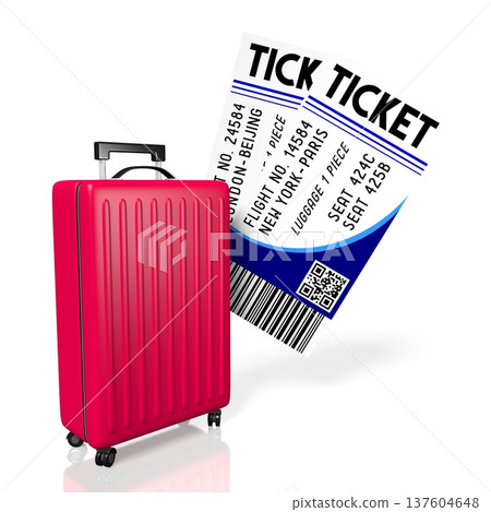 Suitcase and plane tickets - travel concept - 3D illustration 137604648