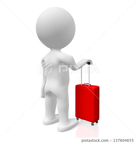Cartoon character with red travel suicase - 3D illustration 137604655
