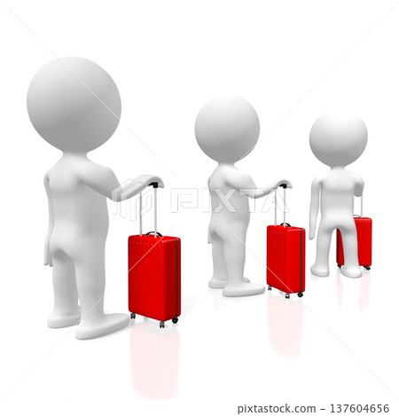 Cartoon characters with red travel suicases - 3D illustration Cartoon characters with red travel suicases - 3D illustration 137604656