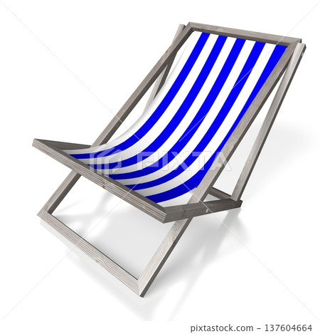 Deckchair blue and white stripes isolated on white background - 3D illustration 137604664